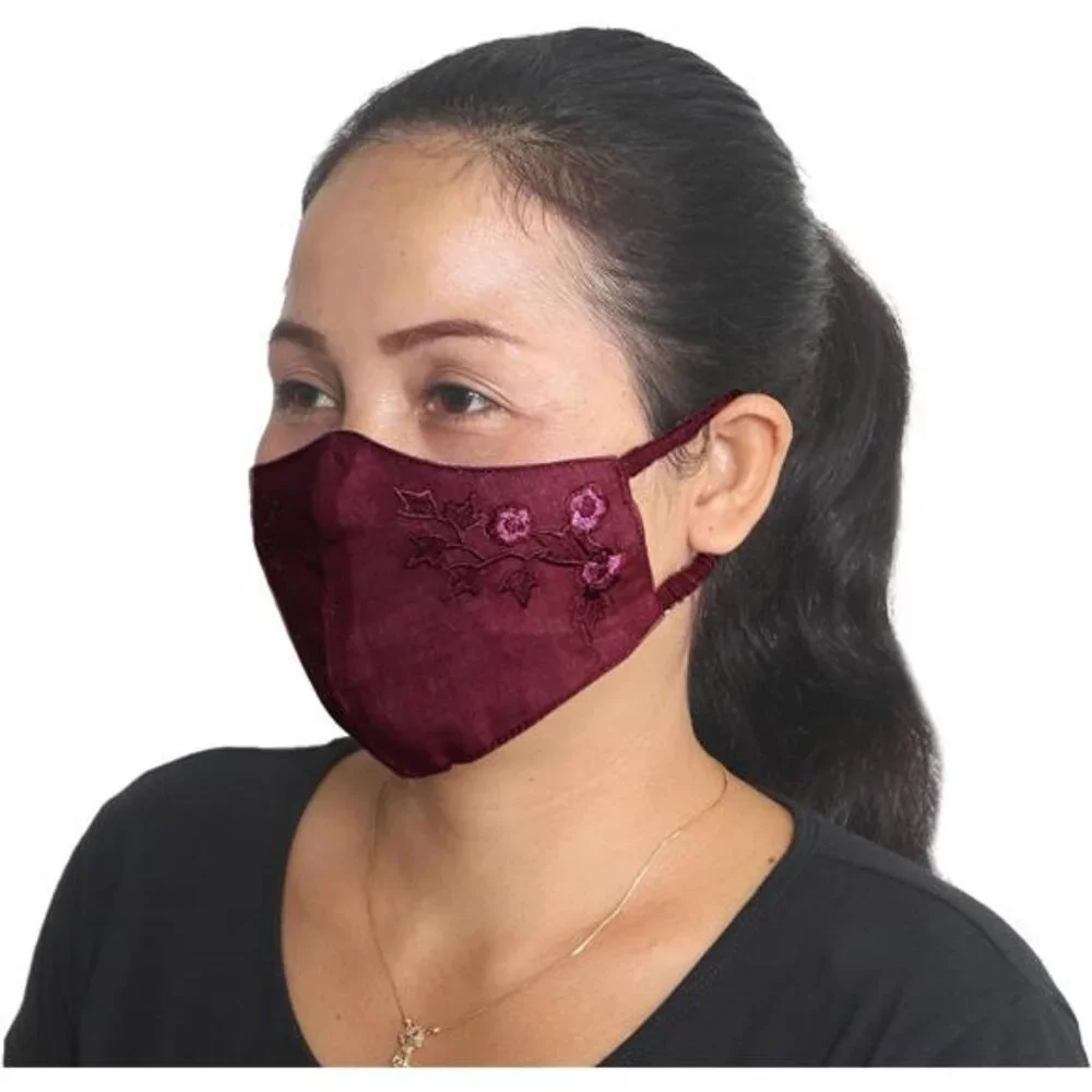 Artisan Handmade Embroidered Cotton Face Masks 3 Colorful Floral
